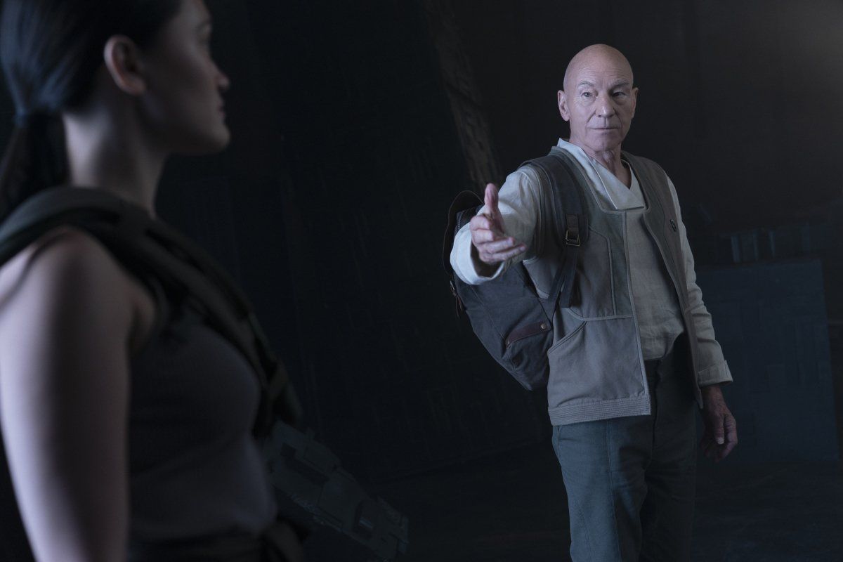 Isa Briones as Soji; Sir Patrick Stewart as Jean-Luc Picard