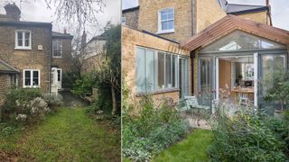 Before and after shot of the rear kitchen extension of a victorian semi