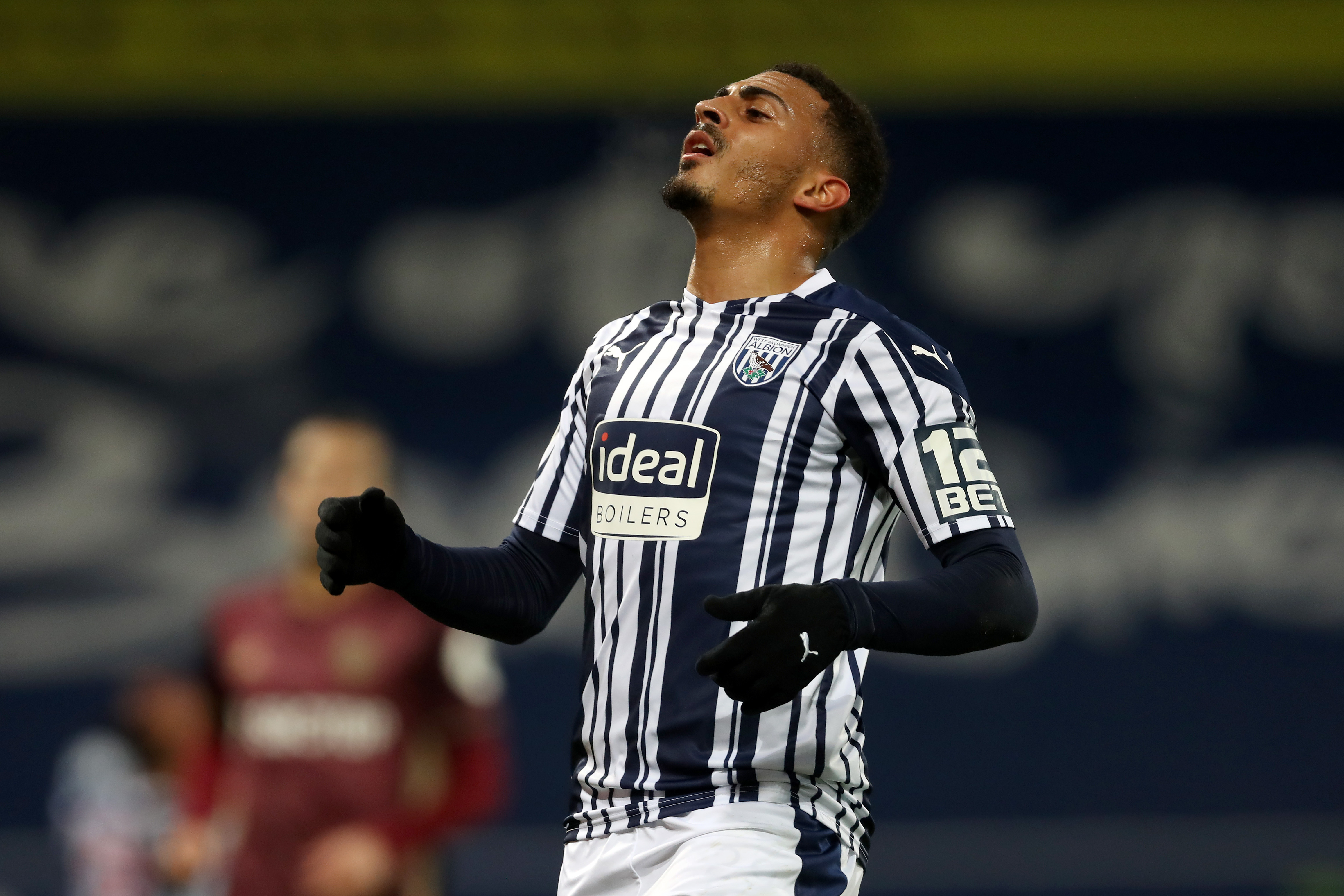 Karlan Grant looks frustrated following West Brom's Premier League's clash with Leeds in December 2020