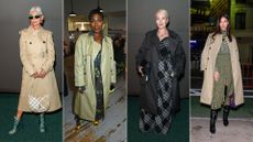 Four images of women wearing Burberry coats