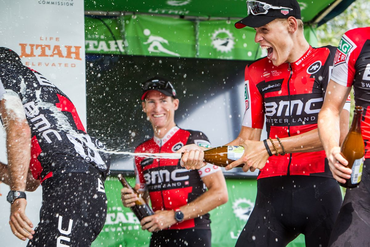 BMC celebrate winning the team classification