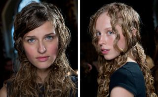 The crinkled and curled hair at Simone Rocha had a wet-look finish that alluded to a grungy, unkempt glamour