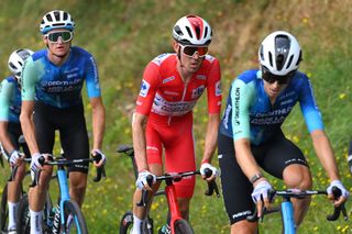 VILLABLINO SPAIN AUGUST 31 Ben OConnor of Australia and Team Decathlon AG2R La Mondiale Red Leader Jersey competes during the La Vuelta 79th Tour of Spain 2024 Stage 14 a 2005km stage from Villafranco del Bierzo to Villablino UCIWT on August 31 2024 in Villablino Spain Photo by Tim de WaeleGetty Images