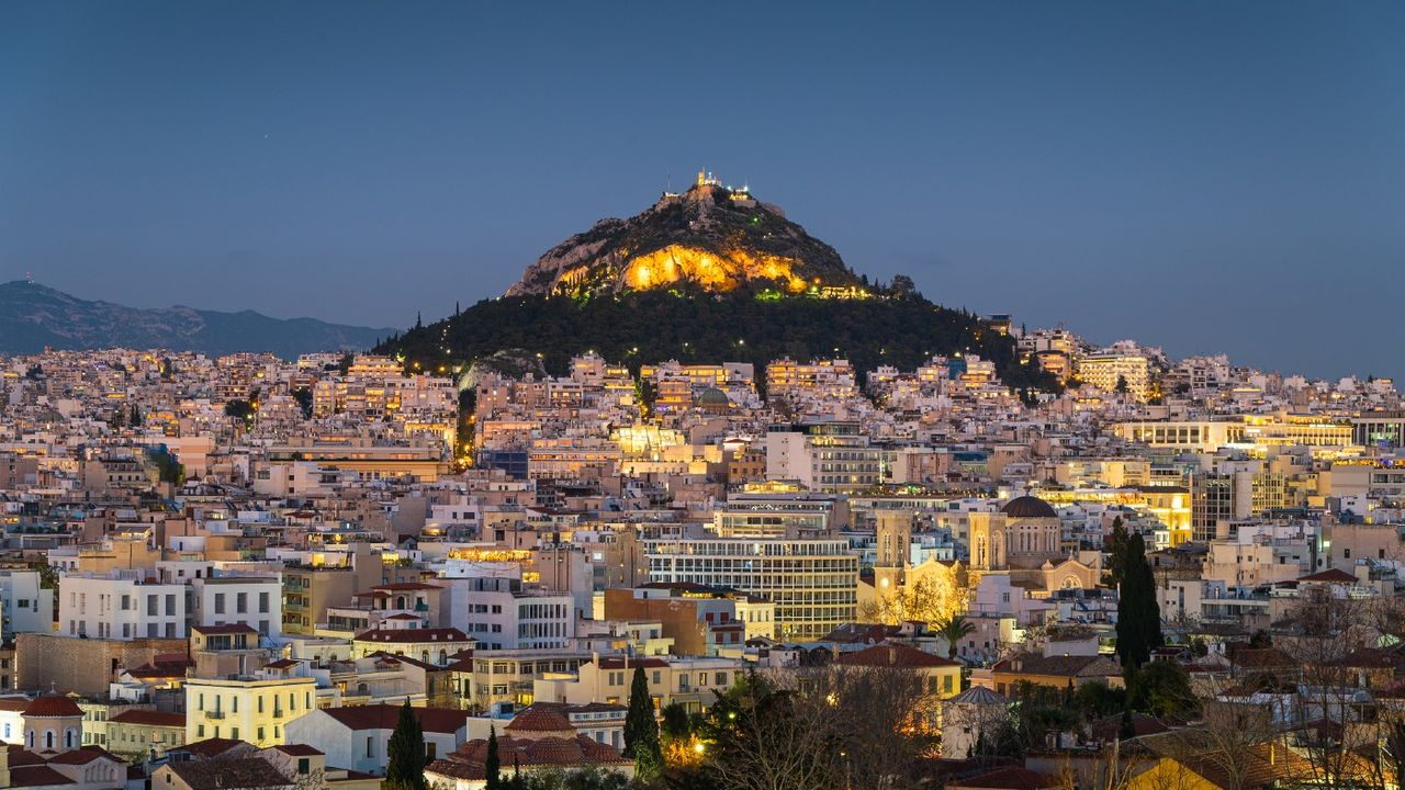 The old city of Athens at sunset