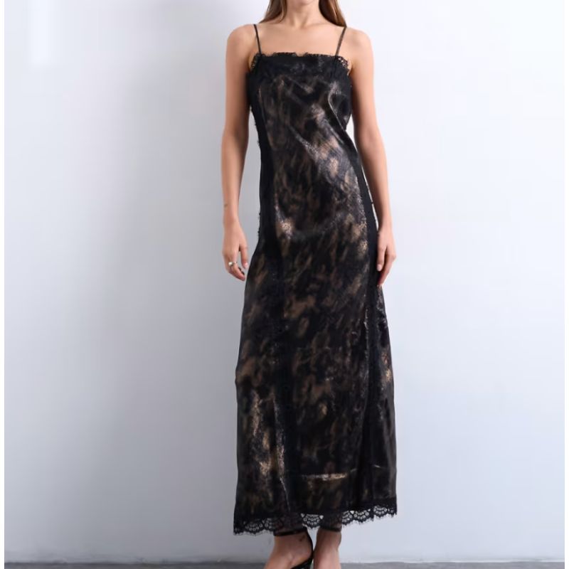 Topshop , Lace Slip Midi in Metallic Abstract Print