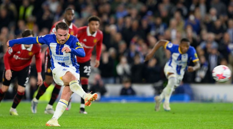 Brighton&#039;s Alexis Mac Allister scores against Manchester United