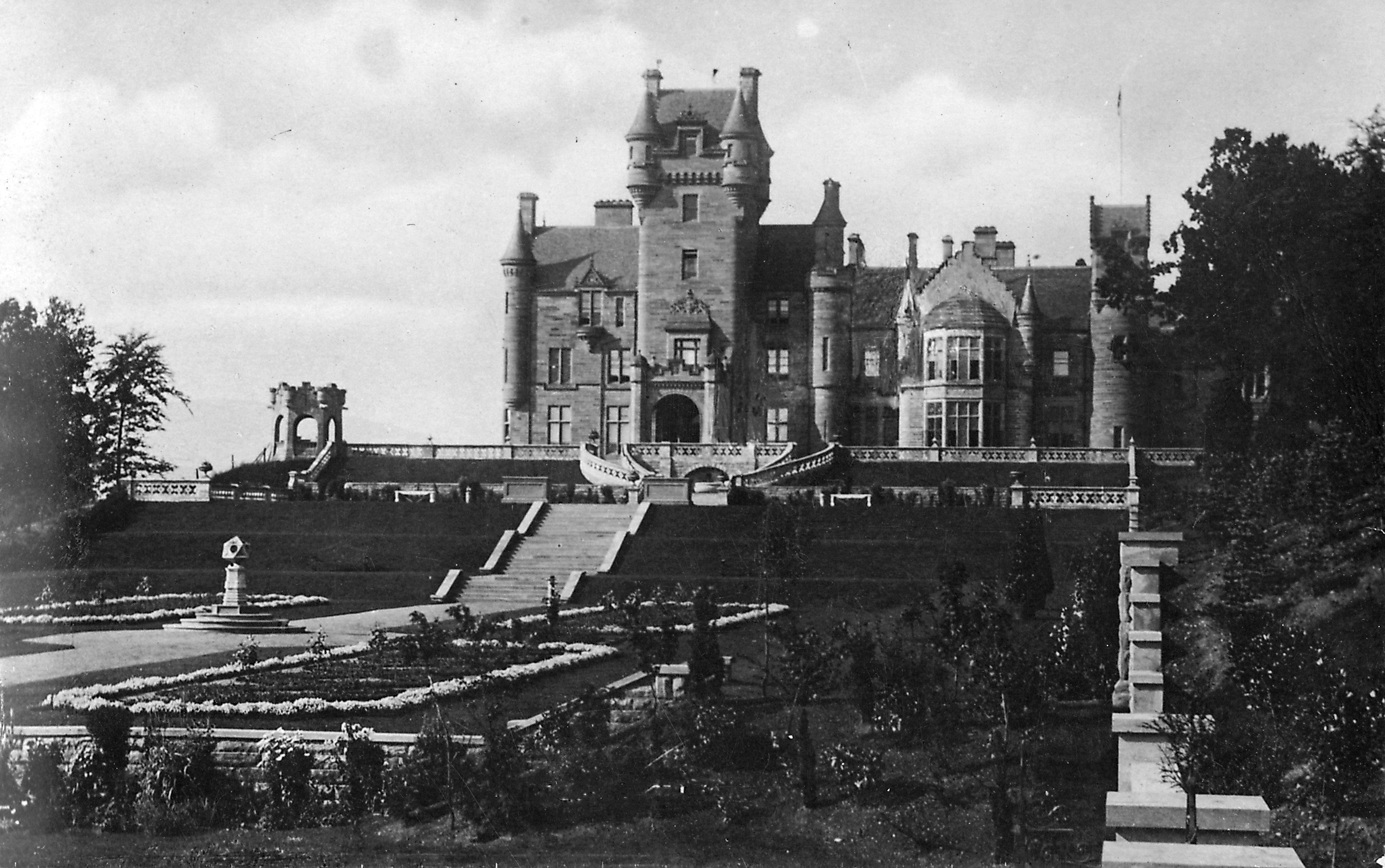 Ardross Castle, a 19th century Gothic style Scottish manor house with a large formal garden, in 1960