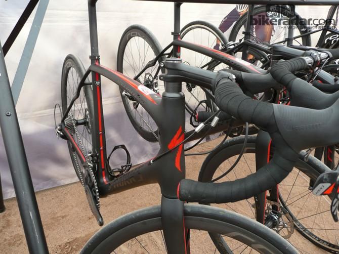 Road bikes with disc brakes were everywhere and this Specialized Roubaix SL 4 was fitted with SRAM Hydro brakes