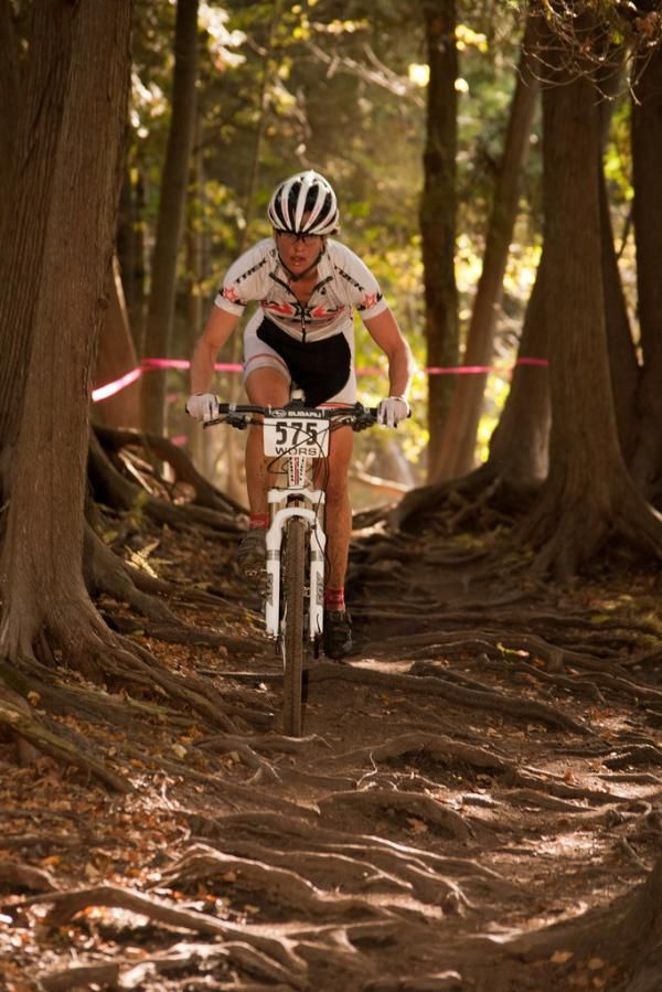 WORS Wigwam MTB Challenge winner Sara Kylander-Johnson (Trek Co-op) rides her favorite section of singletrack at the Sheboygan course.
