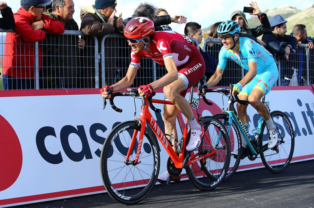 Ilnur Zakarin leading Jakob Fuglsang (Astana) in the finale of stage 6