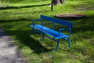 Bellevue bench by Maria Jeglinska on grass by a path