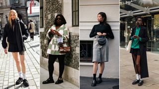 Women wearing comfortable shoes (sneakers, chunky loafers, ballet flats) in london and milan.