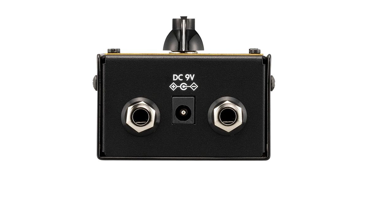The Vox VTB-1 Treble Booster is a Rangemaster-inspired pedal that features a single chicken-head dial and a Fat switch, and has gold text on a black paint job.