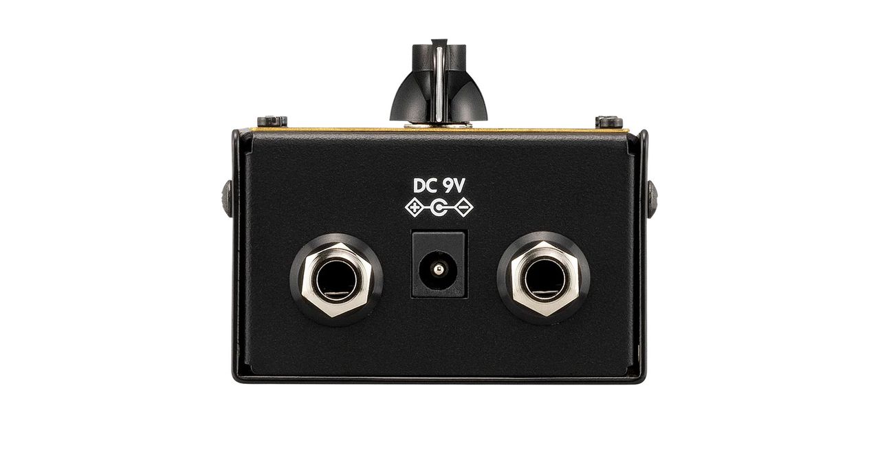 The Vox VTB-1 Treble Booster is a Rangemaster-inspired pedal that features a single chicken-head dial and a Fat switch, and has gold text on a black paint job.