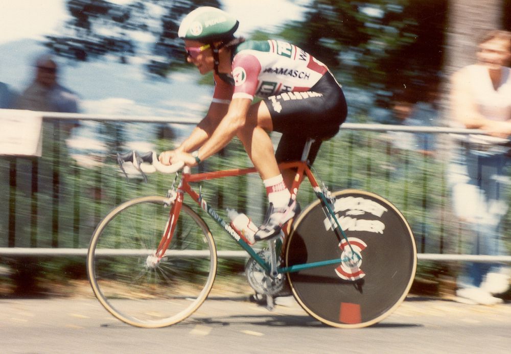Jeff Pierce competes in a time trial during his time with 7-Eleven/Hoonved