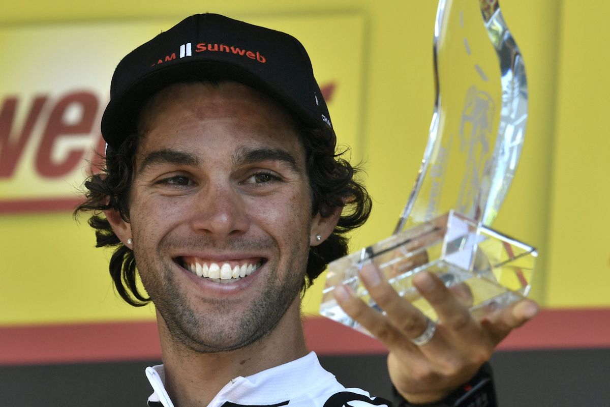 Michael Matthews celebrates winning stage 16 at the Tour de France