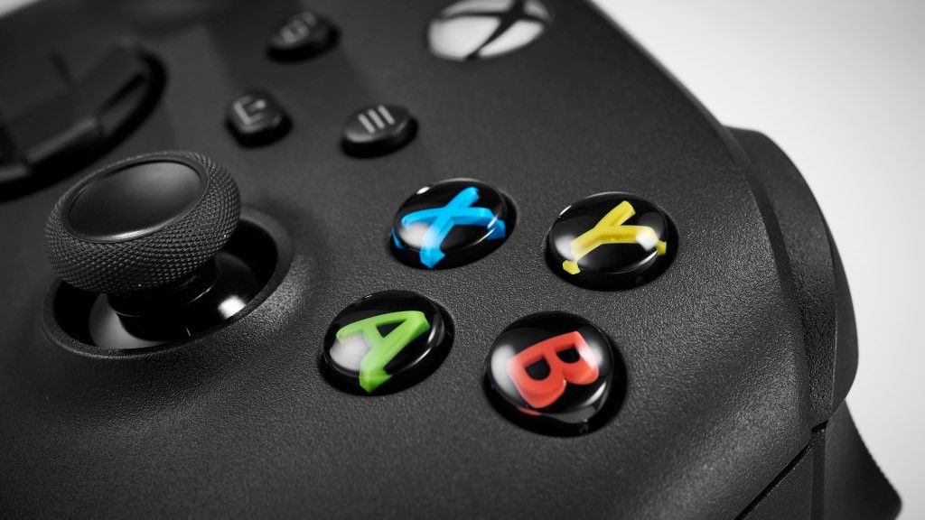 Detail of the buttons on a Microsoft Xbox Series X wireless controller.