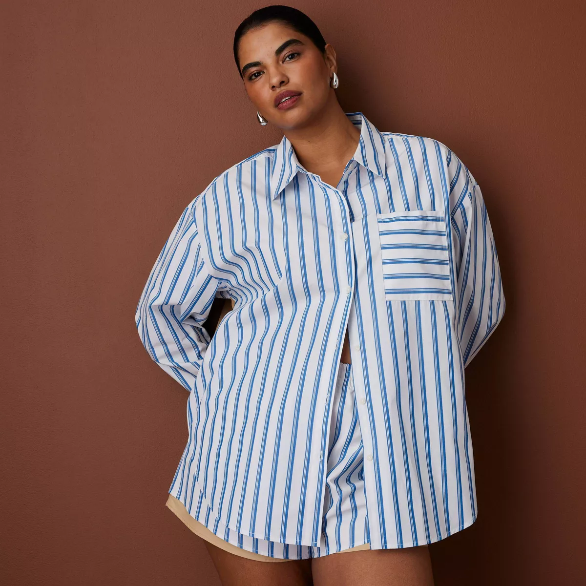Women's Long Sleeve Oversized Poplin Button-Down Striped Shirt - Rosie Assoulin X Target Blue Xs