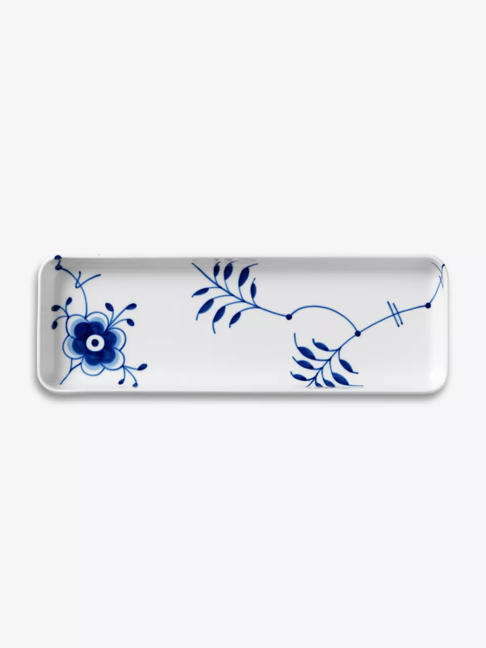 Blue Fluted Mega Floral-Pattern Porcelain Dish 36cm