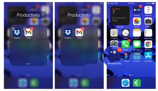 How to create folders by showing steps: Tap anywhere to get out of edit mode, and then tap again outside the folder to close it.