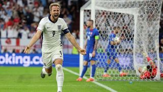 Harry Kane celebrates after scoring Euro 2024 winner against Slovakia