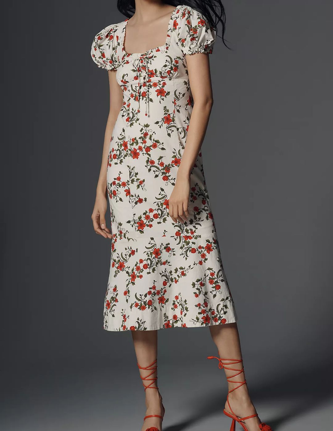 Anthropologie, Maeve Puff-Sleeve Sweetheart Midi Dress
