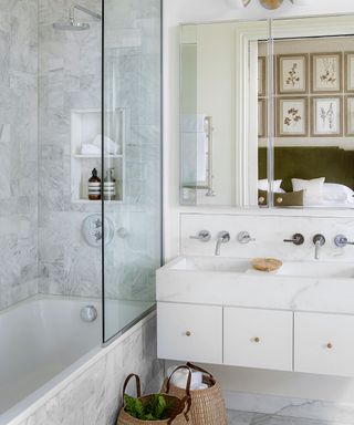 Jack and Jill bathroom with marble tiles