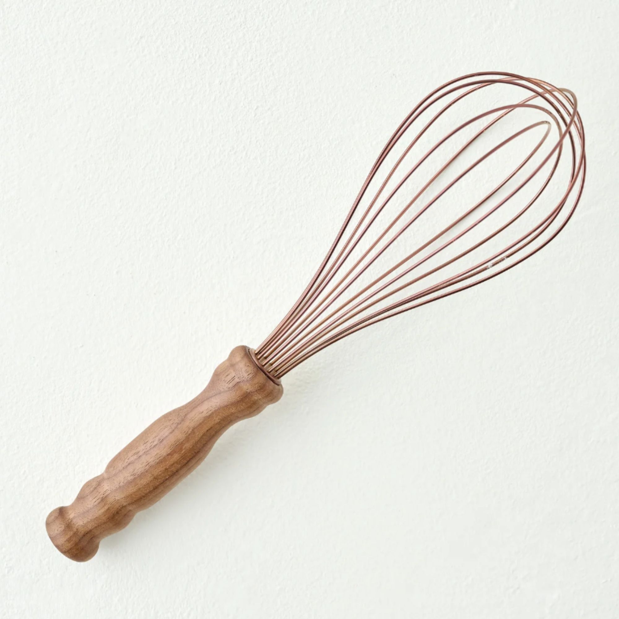 Copper whisk with walnut handle