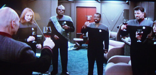 Star Trek drinking red wine