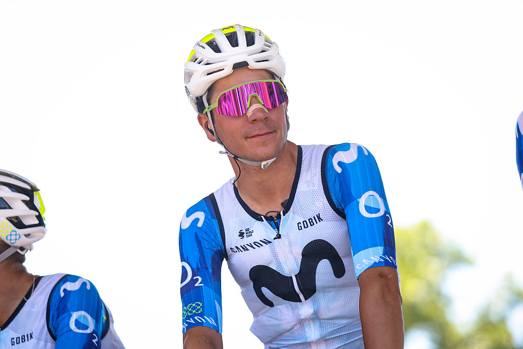 Cian Uijtdebroeks of Movistar Team competes during Stage 2, Tarragona to Barcelona (168.5 km), of the Tour de France 2026, UCI World Tour cycling event on July 5, 2026, in Tarragona, Spain. (Photo by Gongora/NurPhoto via Getty Images)