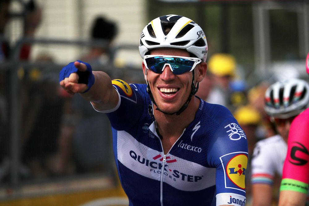 Tim Declercq of Belgium and Team Quick-Step Floors celebrates at the line during stage 4 of the Tour de France