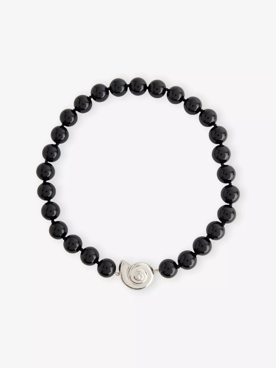 Nautilus Sterling-Silver and Onyx Beaded Collar Necklace