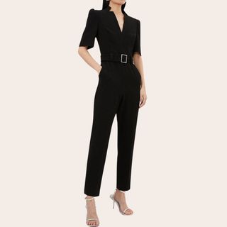 Karen Millen Forever jumpsuit in black on model 