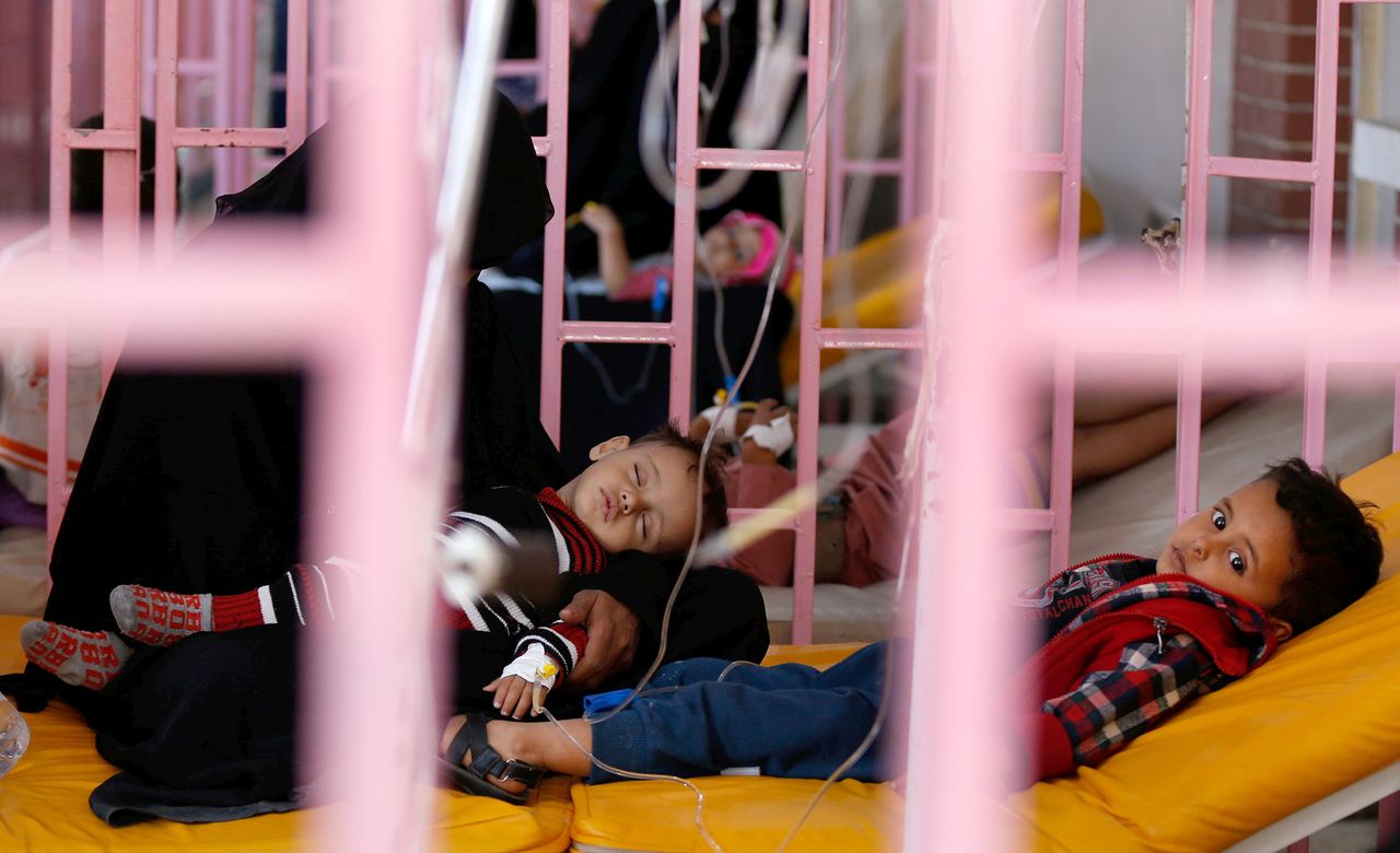 Children suffering from cholera in a hospital in Sanaa, Yemen. 