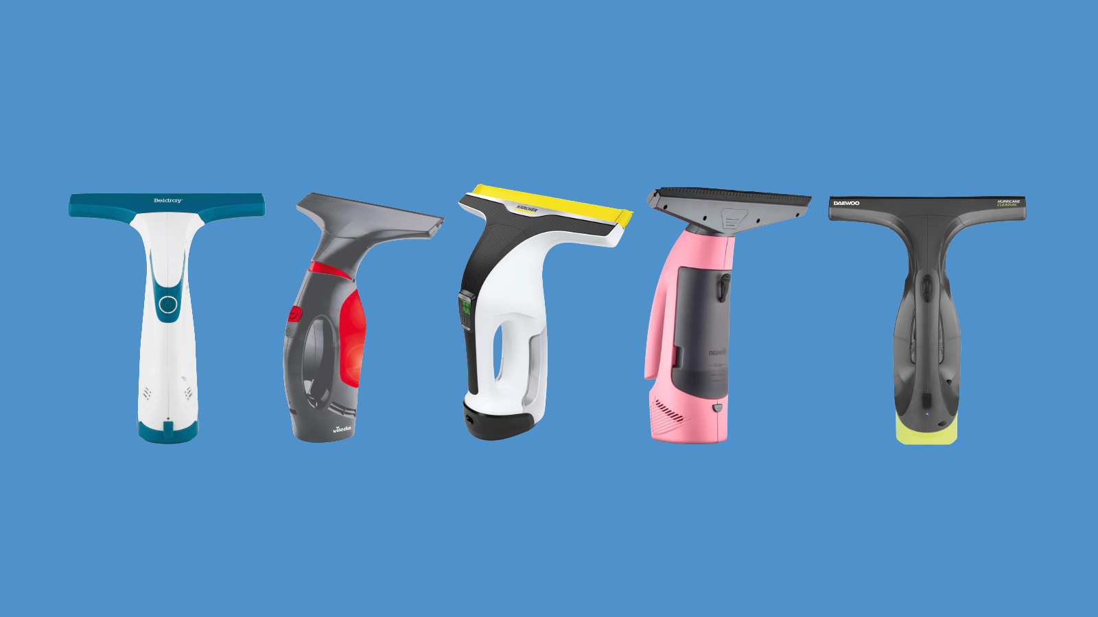 Five of the best window vacs cut out on a blue background