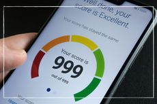 A mobile phone showing a credit score
