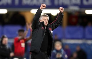 Ole Gunnar Solskjaer celebrates an FA Cup win over Chelsea as Manchester United caretaker manager