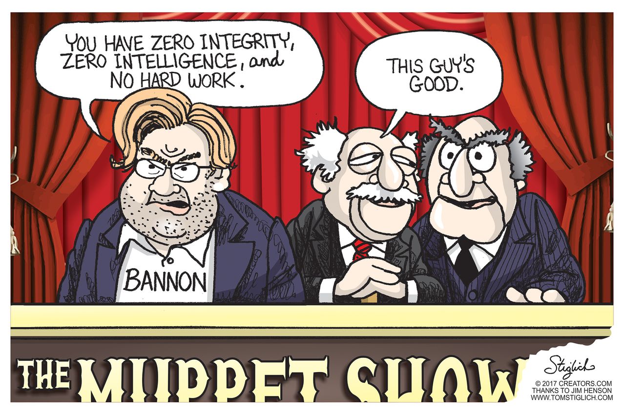 Political Cartoon U.S. Stephen Bannon cynic Muppets