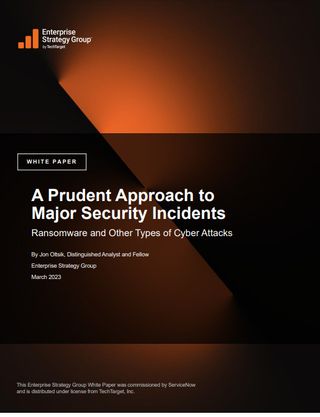 Dark whitepaper cover with orange shapes behind text: A prudent approach to major security incidents