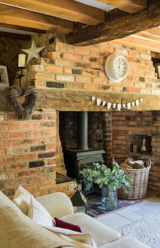 Inglenook fireplace and original beams in 17th-century home