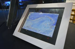 Astronaut Nicole Stott's original watercolor that she painted on the space station in 2009, as part of "Space for Art” at Space Center Houston in Texas.