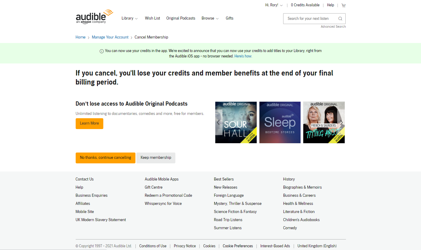 how to cancel audible - lose your credits