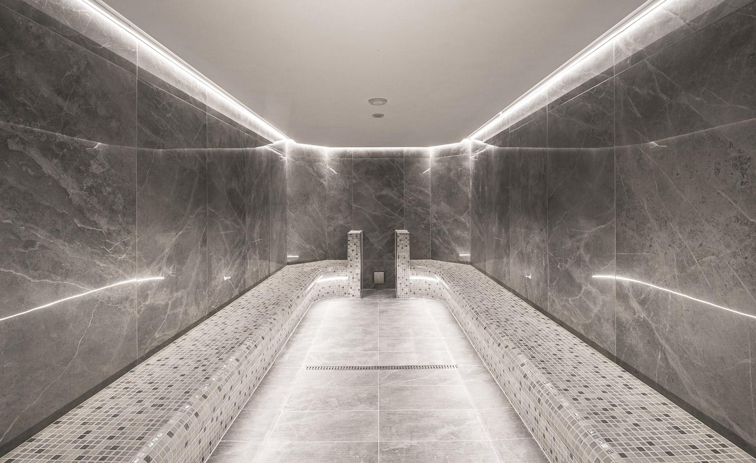 The steam room and ice basin