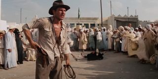 Harrison Ford as Indiana Jones after shooting a swordsman in Raiders of the Lost Ark