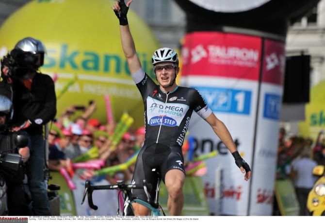 Petr Vakoč (Omega Pharma-Quick Step) surprised the peloton who thought they had caught all members of the break