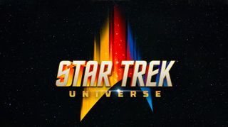 Star Trek Universe logo with delta insignia in red, yellow and blue.