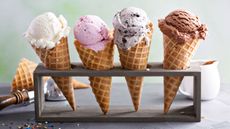 Ice cream scoops in cones 