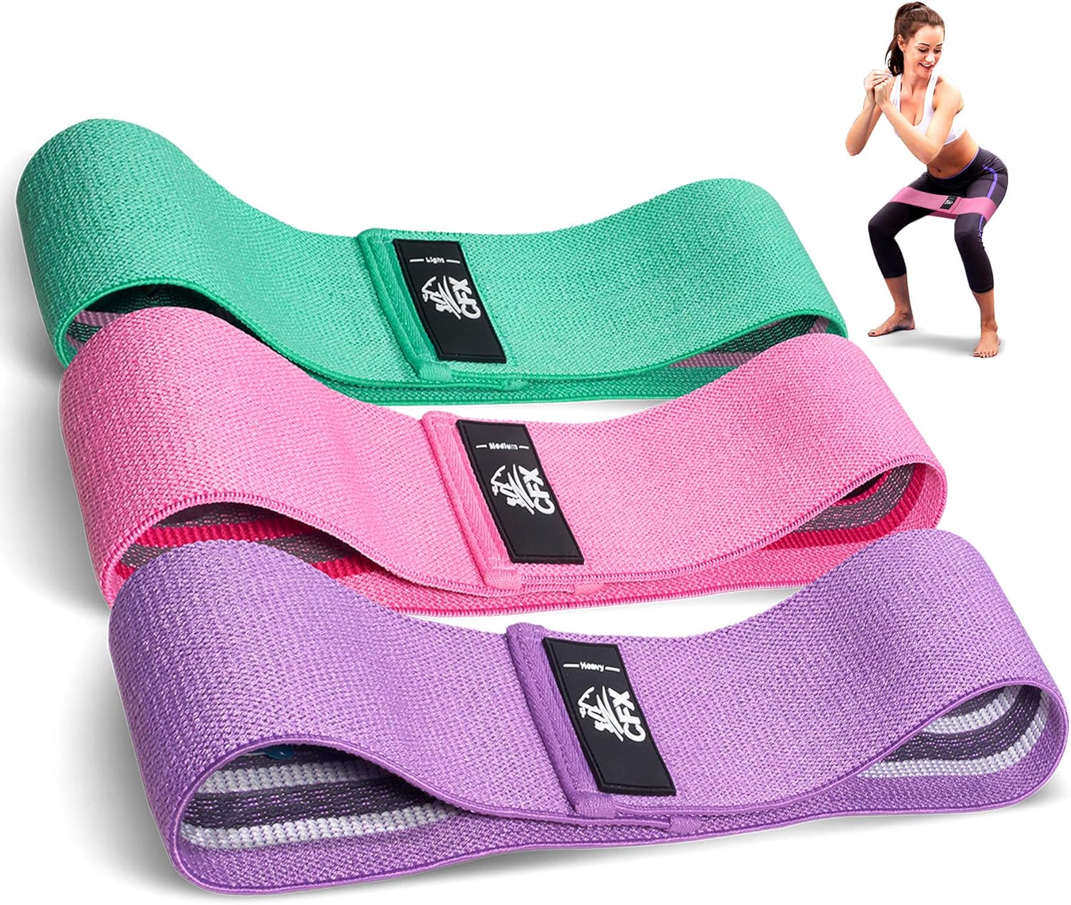 Cfx Resistance Bands 3 Sets, Premium Exercise Bands With Non-Slip Design for Hips &amp;amp; Glutes, 3 Resistance Level Workout Booty Bands for Women and Men,home Training,fitness,yoga