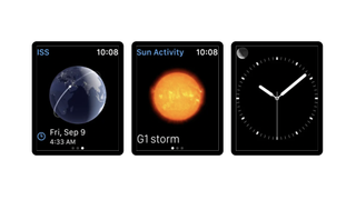 Screenshots of the Sky Guide app on the Apple Watch on the App Store.