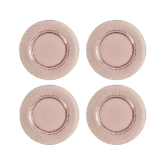 Pink Ribbed Glass Dinner Plate - Set of 4